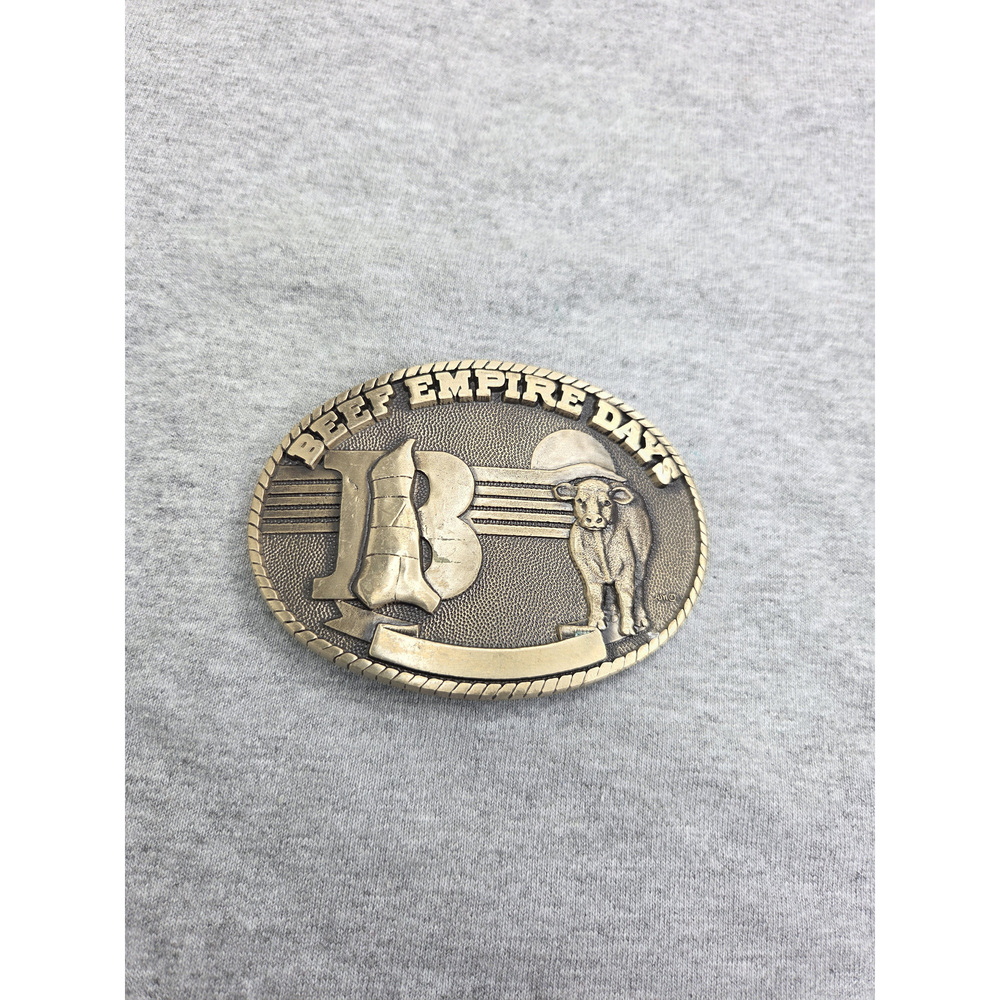 Vintage 1980s Beef Empire Days Cattle Solid Brass Belt Buckle Made in USA